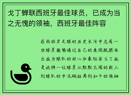 戈丁蝉联西班牙最佳球员，已成为当之无愧的领袖，西班牙最佳阵容