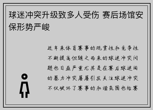 球迷冲突升级致多人受伤 赛后场馆安保形势严峻
